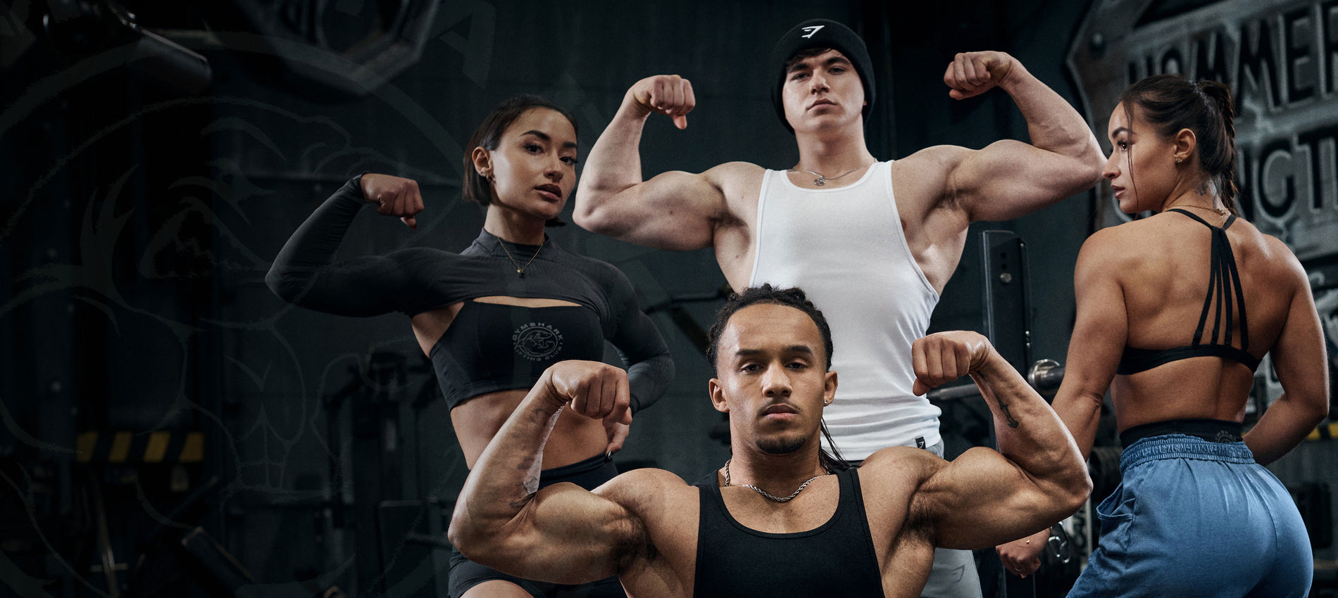 Gymshark Athletes posing in the latest Legacy colours. 